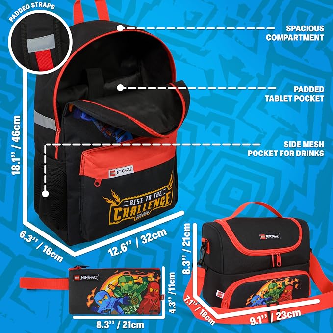 Get Trend Lego Ninjago Boys Backpack, Lunch Bag & Pencil Case, 3 Piece Set | 18 inch Bookbag, Adjustable Padded Straps, Lightweight Insulated Lunch Bag, Pencil Pouch, School Supplies, Gifts for Boys - Image 3