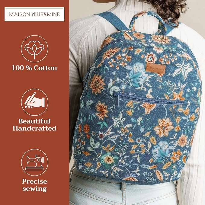 Maison d' Hermine Backpack for Women Men Cotton Shoulder Multipurpose Rucksack with Small Pouch Lightweight Multi Pocket Bag for Travel Beach Perfect for Spring Summer (Luxury Loft - Dark Teal) - Image 2
