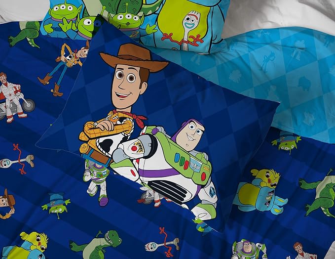 Jay Franco Disney Pixar Toy Story Kids Full Sheet Set, 4 Piece Bedding | Buzz Lightyear & Woody, Super Soft Breathable Microfiber, Deep Pocket, Reversible, Machine Washable Kids Bedding (Official) - Image 5