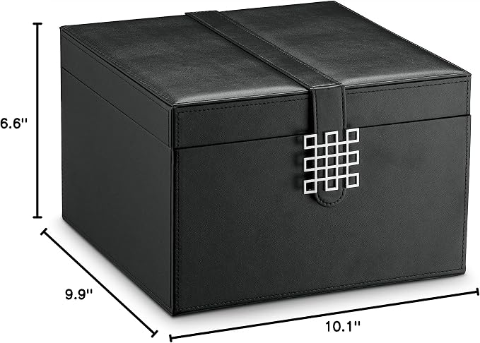 Glenor Co Earring Organizer Holder - 50 Small & 4 Large Slots Classic Jewelry box with Drawer & Modern Closure, Mirror, 3 Trays for Earrings, Ring or Chain Storage - PU Leather Case - Black - Image 7