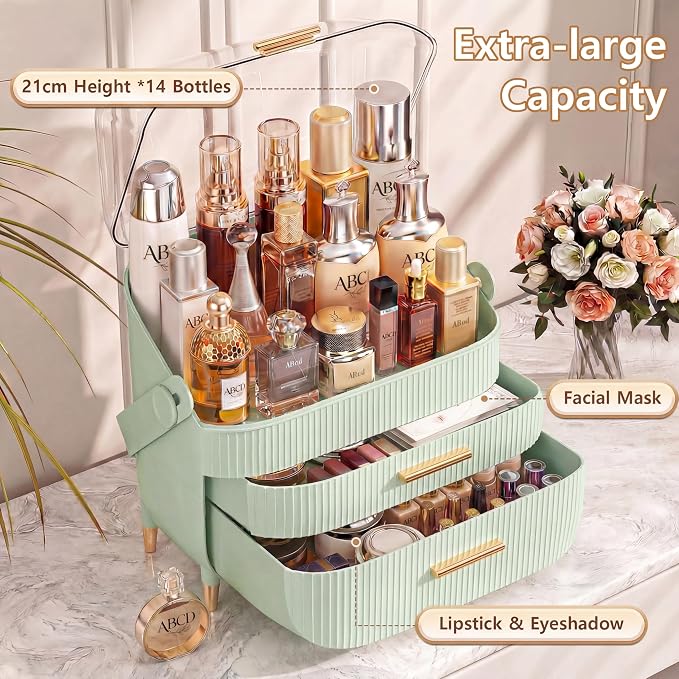 Makeup Organizer Skincare Organizers - Cosmetic Display Cases with Transparent Cover, SkinCare Organizers for Bathroom Countertop, Bedroom Vanity Desk, Lipstick Organizer, White - Image 2