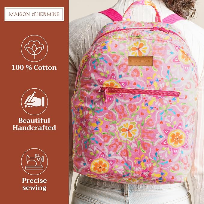 Maison d' Hermine Backpack for Women Men Cotton Shoulder Multipurpose Rucksack with Small Pouch Lightweight Multi Pocket Bag for Travel Work Beach Perfect for Spring Summer (Summer Vibes) - Image 2
