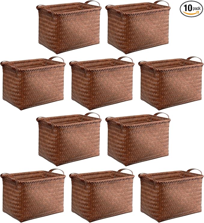 BROWNLILY Handwoven Clothes Basket Laundry Hampers Large Wicker Storage Baskets for Shelves Blankets Closet Storage Bins Car Bedroom Bathroom Organizers and Storage Bath (Pack of 10, Brown) by Unknown