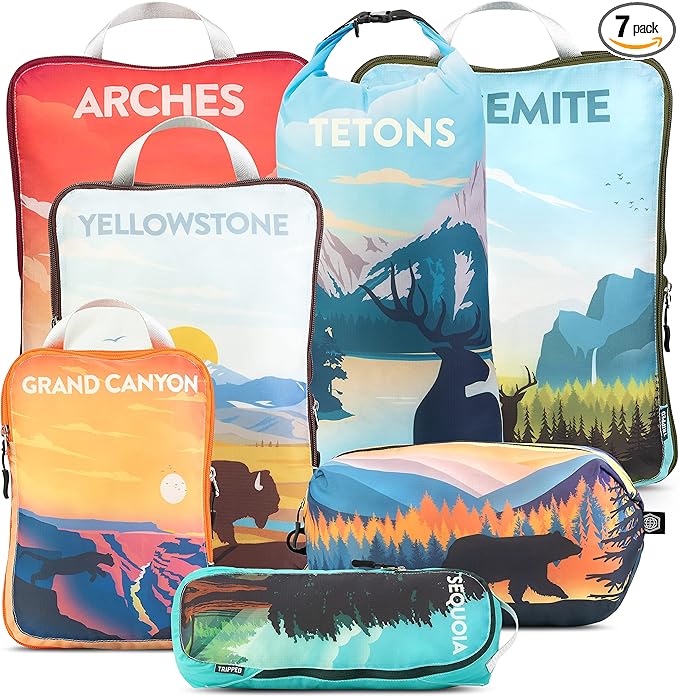 Large Compression Packing Cubes for Travel-Packing Cube Luggage Organizers 7 Piece Set for Checked Luggage-Ultralight, Expandable/Compression Bags by TRIPPED Travel Gear (National Parks) by TRIPPEDTravelGear