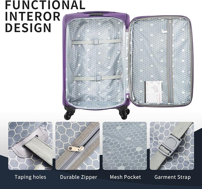 Merax Softside Luggage Set, Travel Suitcase Expandable Lightweight 3 Piece | Luggage Sets with Spinner Wheels 22" 26" 30" Suitcase with TSA Lock (Purple) - Image 6
