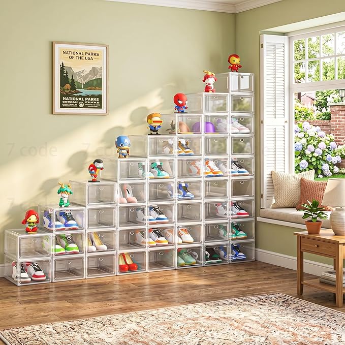 7 code Shoe Organizer, Clear Thickened Stackable Shoe Boxes with Magnetic Door, Collapsible Closet Storage Rack for Sneakers & Boots, 6 Pack White, Virgin Material, Not Recycled Plastic for Household - Image 2