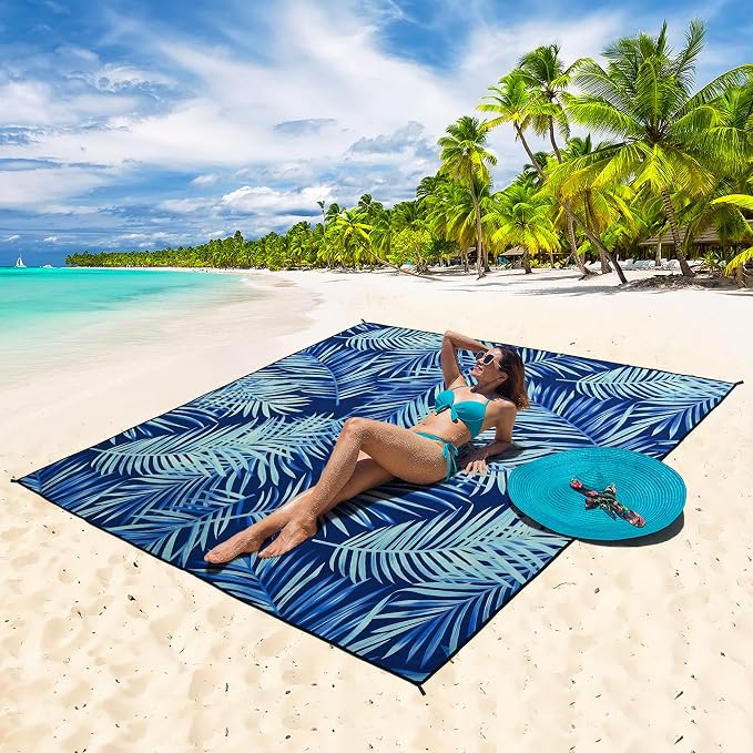 WIWIGO Beach Blanket Waterproof Sandproof Beach Mat 79" X 83"/10'x9'for 2-8 Adults Quick Drying Outdoor Picnic Mat Beach Accessories for Travel, Camping, Hiking - Image 5