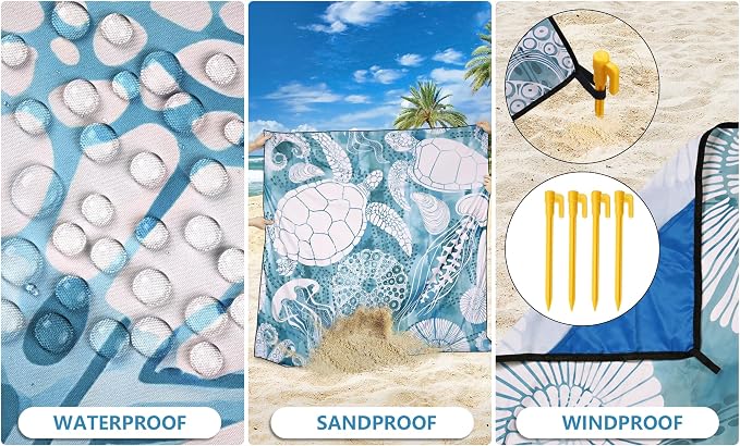 HIHOHO Beach Blanket Waterproof Sandproof Extra Large Beach Mat 79" X 83"/120"x108"for 1-8 Adults Quick Drying Durable Outdoor Picnic Mat for Beach Travel Camping Hiking - Image 3