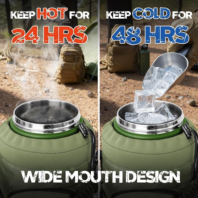NATURE PIONEOR 128oz/1 Gallon Tactical Water Bottle with MOLLE Bottle Pouch | 18/8 Food-grade Stainless Steel, Double Vacuum Insulation, Wide-Mouth, Straw & Spout Lid, Strap, Camping, Hiking, Gym, Work - Image 5
