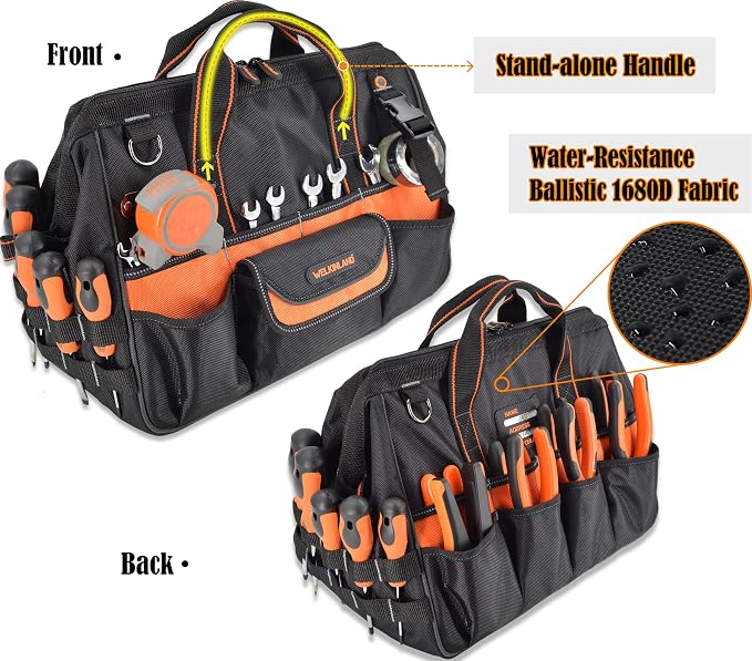 WELKINLAND 16" Tool Bags, 34-Pocket Electrician Tool Bag For Men | Open-Top Technician Tool Bag, Handy Power Tool Bag, Tool Bags for Men Heavy Duty, Electrician Tool Organizer, HVAC Tools Bag - Image 3