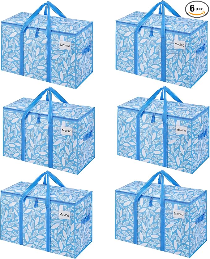 VENO 6 Pack Heavy Duty Moving Bags, Extra Large Storage Bags with Reinforced Handles & Strong Zippers, Foldable & Reusable Moving Box Alternative for Clothes & Dorm Storage by Veno