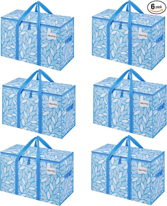VENO 6 Pack Heavy Duty Moving Bags, Extra Large Storage Bags with Reinforced Handles & Strong Zippers, Foldable & Reusable Moving Box Alternative for Clothes & Dorm Storage by Veno