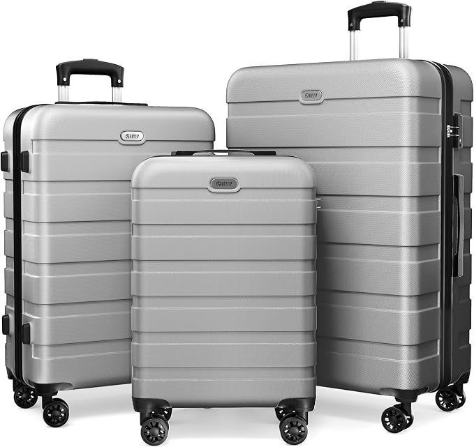 AnyZip Luggage Sets 3 Piece Hardshell Suitcase Set PC ABS Lightweight Travel Suitcases with 4 Double Spinner Wheels TSA Lock 20 24 28 Inch Silver by YourBestTravelChoice