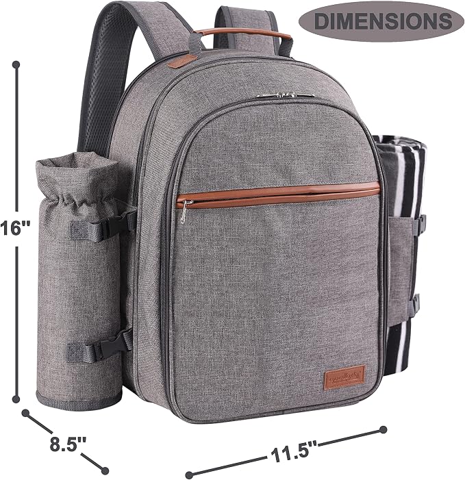 Apollo Walker Picnic Backpack Set for 2 Person with Cooler Compartment, Detachable Bottle/Wine Holder, Fleece Blanket, Plates and Cutlery Set - Image 7