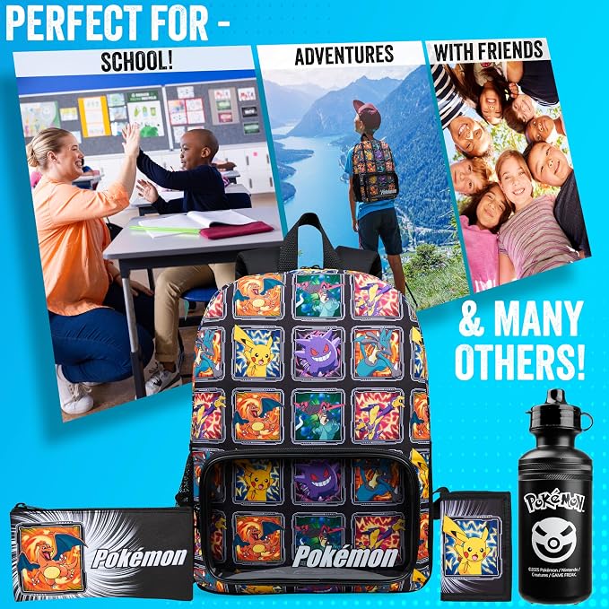 Pokemon Backpack Set 4 Pcs for Kids with Backpack Water Bottle Pencil Case Lunch Bag or Wallet Anime School Supplies Gifts (Multi 4 Pcs Set) - Image 3