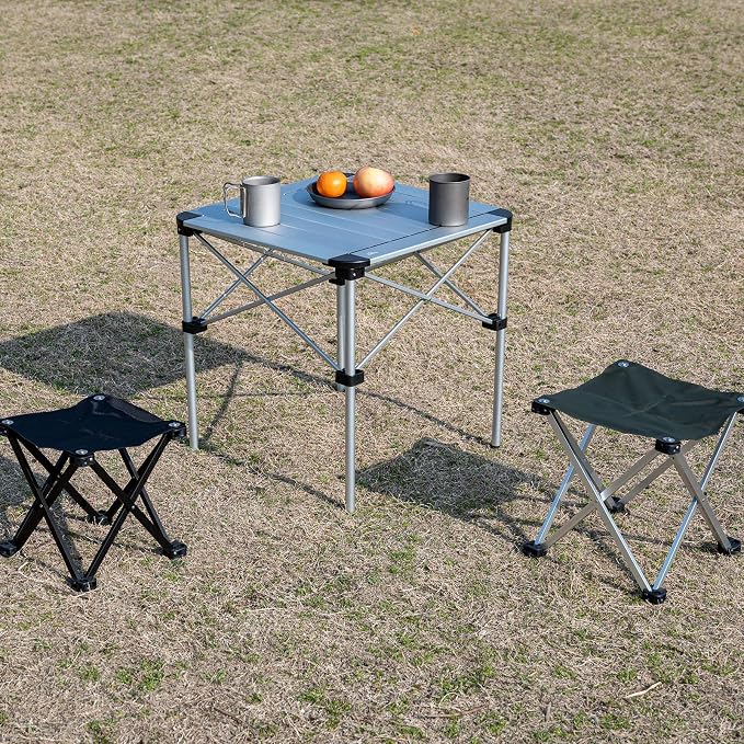 iClimb Lightweight Stable Alu. Folding Square Table Roll Up Top with Carry Bag for Camping Picnic Backyards BBQ Camp Kitchen (Silver, M) - Image 5