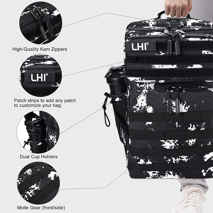 LHI Military Tactical Backpack for Men and Women 45L Army 3 Days Assault Pack Bag Large Rucksack with Shoe Compartment - Black Lightning - Image 3