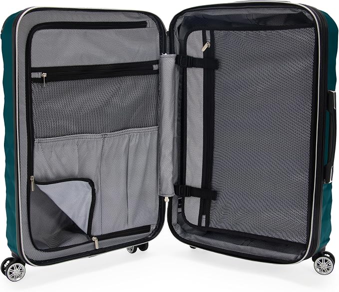 Kenneth Cole REACTION Diamond Tower Collection Lightweight Hardside Expandable 8-Wheel Spinner Travel Luggage, Deep Teal, 20-Inch Checked - Image 4