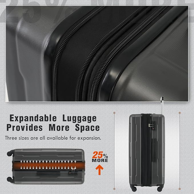 Merax Luggage Set 2 Piece Suitcase Sets with Spinner Wheel,Lightweight Hardside Expandable Travel Laggage with TSA Lock,Suitcase with Travel Bag(20"/28",Dark Gray) - Image 8