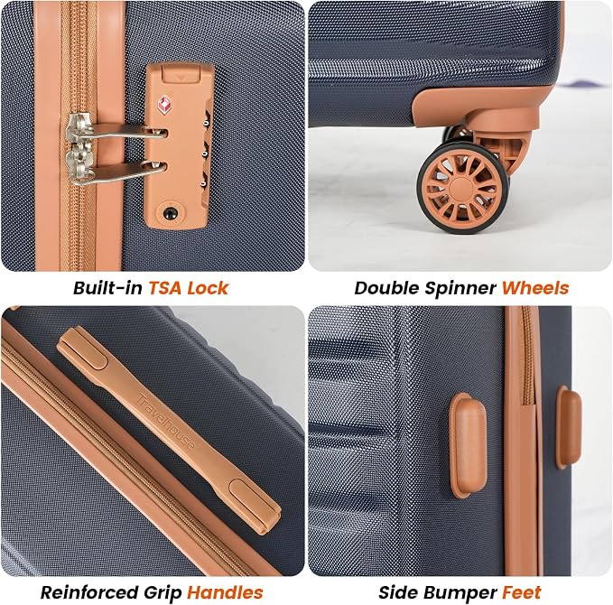 Travelhouse 10-Piece Hardshell Luggage Set with Spinner Wheels & TSA Lock | Lightweight ABS+PC hardside set includes 16", 20", 24", 28" suitcases + cosmetic case + duffel bag + packing cubes - Image 2