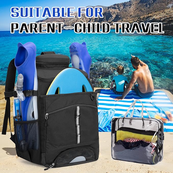GOBUROS Swim Backpack for Swimmers, Swim Equipment Gear Bag for Men | Swimming Backpack with Additional PVC Transparent Bag for Workout Gear, Beach Pool Backpack for Swimming, Sports, Gym, Black - Image 7