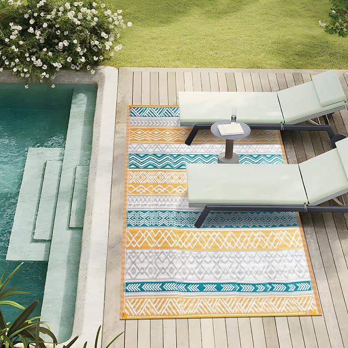 Outdoor Rugs, Outdoor Plastic Straw Rug, Reversible Waterproof Carpet for Camping, Poolside, Garden, BBQ Area, Gazebo Flooring, RV Park & Beach, Colourful Style, 8x10 - Image 2