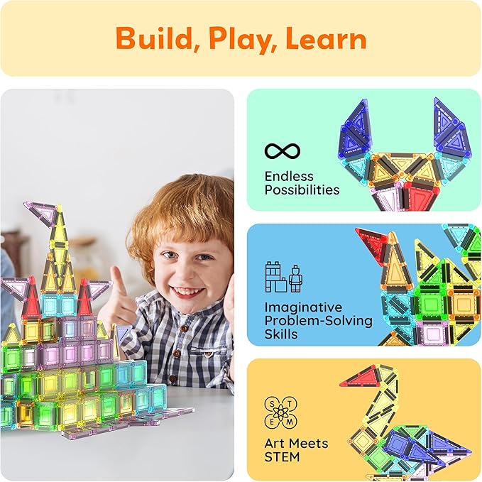 PicassoTiles 65pc Nano Magnetic Tile Travel Size Mini Portable Toy Construction Building Blocks Playset with Storage Bag Pouch STEM Montessori Classroom Magnet Tiles Stacking Toys for Kids Age 3+ PN03