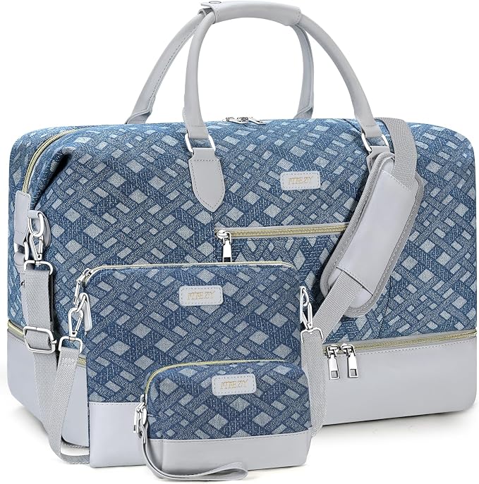 ITIEZY Weekender Overnight Bag for Women - Large Travel Duffel Bag with Shoe Compartment, Gym Duffel Bag Hospital Bag Carry On Tote Bags for Airplanes with Crossbody Bag Toiletry Bag 3Pcs Set by ITIEZY