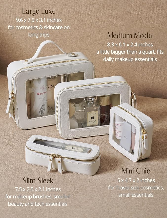 Popvibe Clear Makeup Case Toiletry Bag Travel Clear Cosmetic Bag with Zipper, Make Up Bag Organizer Traveling TSA Approved Transparent Makeup Bag Car for Essentials, Mini & Medium, White - Image 9