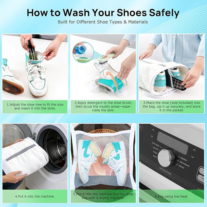 Upgraded Dual Compartment Design Shoe Bag for Washing Machine with Adjustable Shoes Trees& Sneaker Dryer Bag, 420g Heavy-Duty Shoe Washing Machine Bag, Clasp-Lock Zipper for Maximum Protection - Image 4