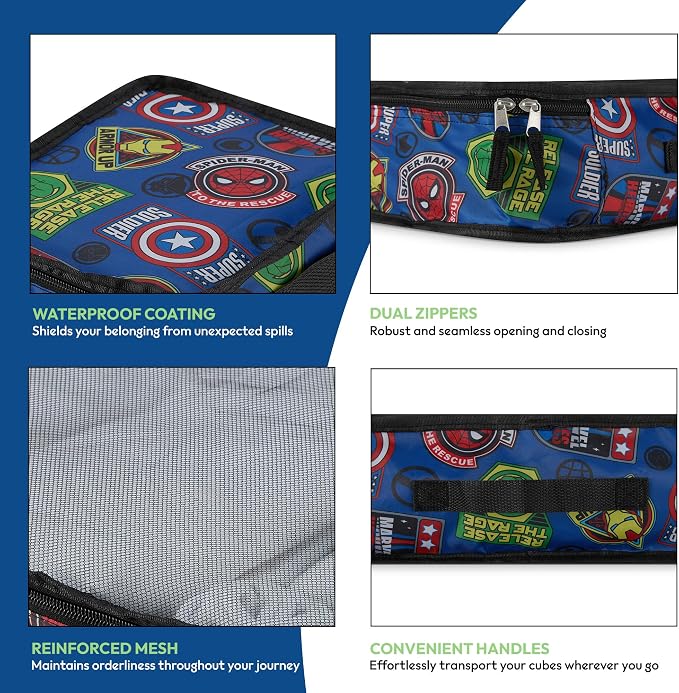 Marvel Comics 5-Piece Packing Cube Set - Spiderman, Ironman, Captain America - 5 Piece Packing Cubes Compression Travel Essential Accessories - Luggage Suitcase Organizer Set - For Kids, Adults - Image 3