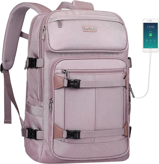PIJUSHI Casual Travel Backpack for Women with 16" Padded Laptop Compartment | Carry On Luggage with USB Charging Port, 1680D Water-Resistant Nylon, Airline Approved, For Daily, Hiking by PIJUSHI