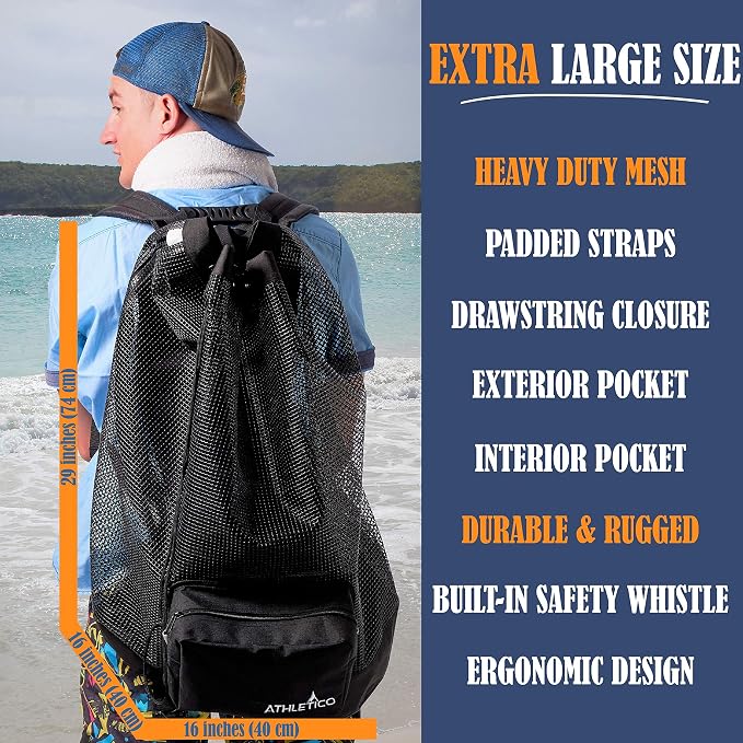 Athletico Scuba Diving Bag - XL Mesh Travel Backpack for Scuba Diving and Snorkeling Gear & Equipment - Dry Bag Holds Mask, Fins, Snorkel, and More - Image 2