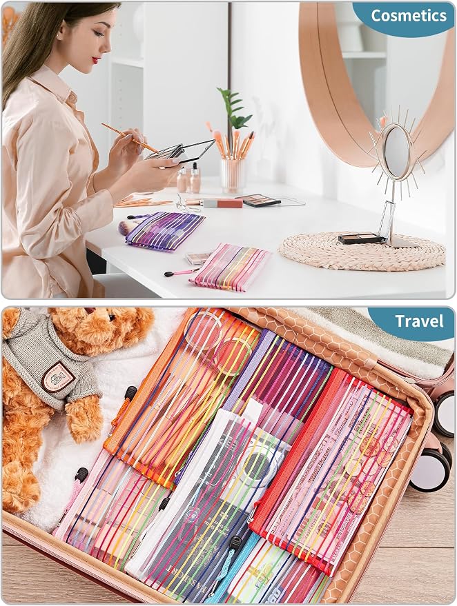 JARLINK Zipper Mesh Pouch, 80 Pcs multi-use Pencil Pouches in 10 Colors | Multipurpose Pencil Pouch Bulk for School, Office Supplies, Cosmetics, Makeup&Travel Accessories, Mixed Color - Image 7