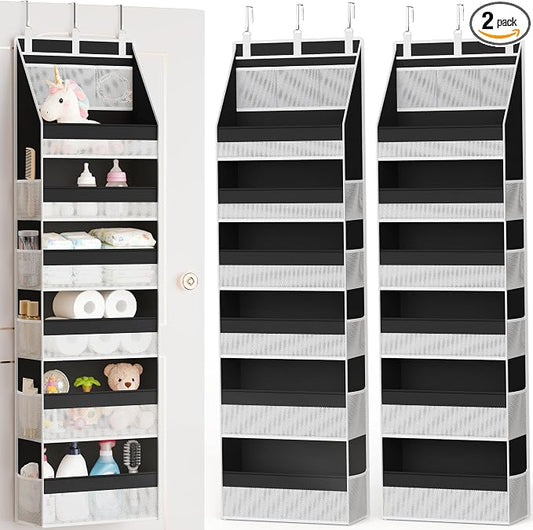 Criusia 2 Pack Over the Door Organizer, Heavy-Duty 6-Shelf Hanging Storage with 13 Mesh Pockets, 55lbs Capacity Behind the Door Storage for Nursery, Bathroom, Bedroom, and Dorm, Black by Criusia