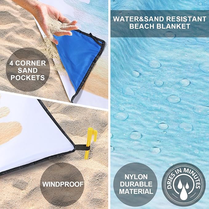 WIWIGO Beach Blanket Waterproof Sandproof Beach Mat 79" X 83"/10'x9'for 2-8 Adults Quick Drying Outdoor Picnic Mat Beach Accessories for Travel, Camping, Hiking - Image 3