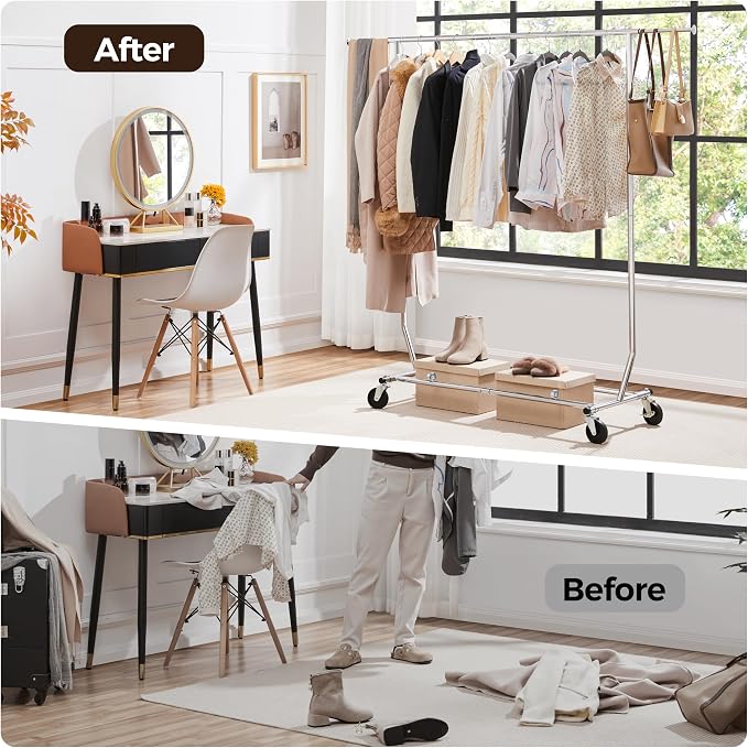 Yaheetech Rolling Clothes Rack, Clothing Racks for Hanging Clothes Portable Clothes Rack, Heavy Duty Clothes Rack with Extendable Hanging Rod,Chromed, Silver - Image 3