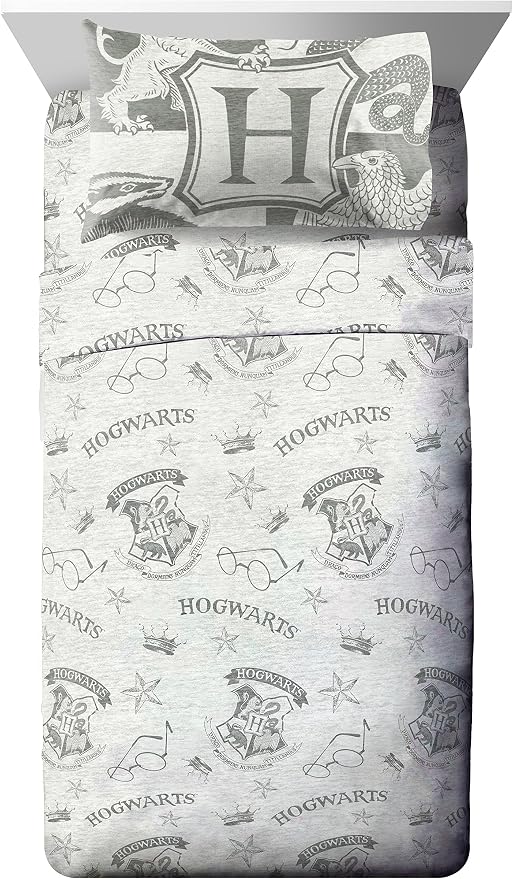 Jay Franco Kids Sheet Set with Fitted, Flat Sheets & Pillow Cover - Ultra-Soft Bedding with Pillowcase for Room Decor, Gray - Harry Potter, 3 Piece Twin by JayFranco