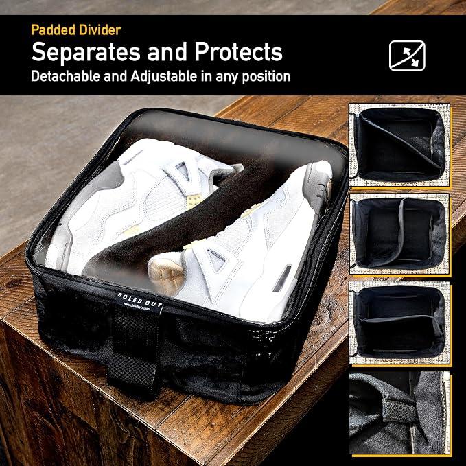 SoleGuardian XXL Sneaker Travel Case – U.S. Brand – Clear Waterproof Lid, Adjustable Dividers – Soft Bag Organizer for up to 4 Pairs of Casual, Athletic, Golf & Sports Shoes, Gift for Men & Women (3) - Image 2