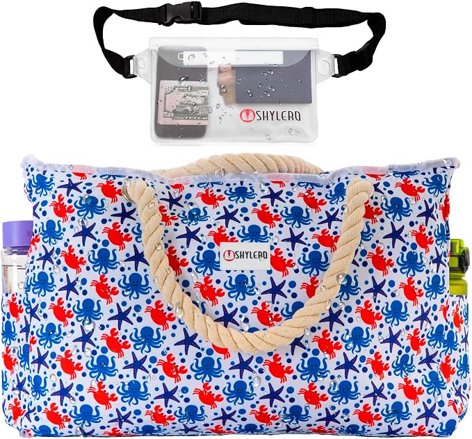 Beach Bag and Pool Bag Has Cooler Pocket, 7 Pockets Total, Zip Top. Family Size Waterproof Beach Tote - Image 9