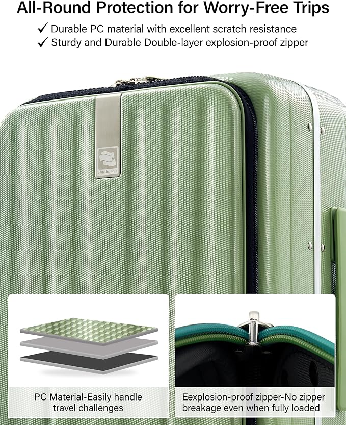 Hanke 20 Inch Carry-On Luggage with Wheels PC Hard Shell Suitcases Top Opening Aluminum Frame Travel Luggage Suitcases for Woman Men.(Bamboo Green) - Image 4