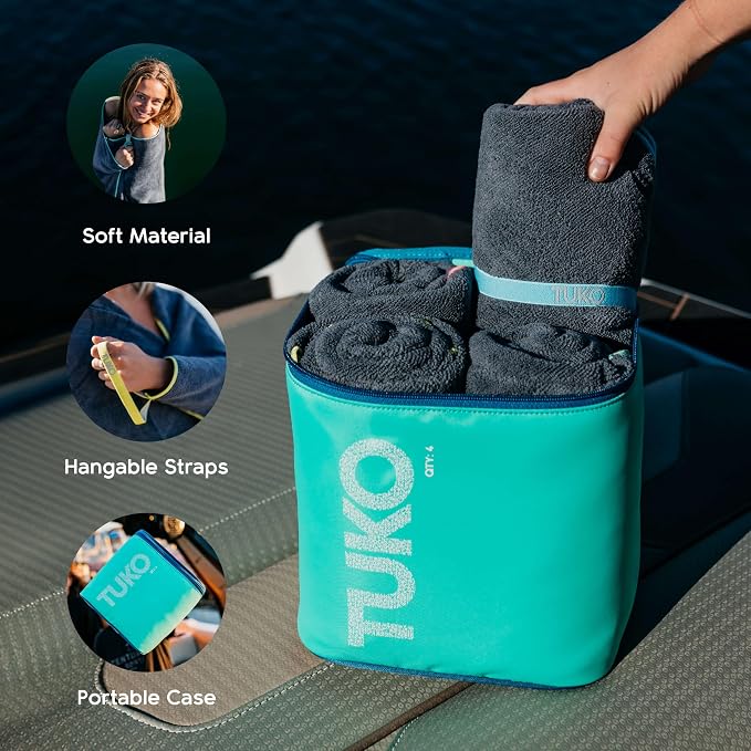 MISSION Tuko Microfiber Beach Towels 4 Pack, Quick Dry Pool Towel Set with Water Resistant Carrying Case, Lightweight Sand Resistant Travel Essential for Boat, Swim and Beach, 60 x 30 - Image 7