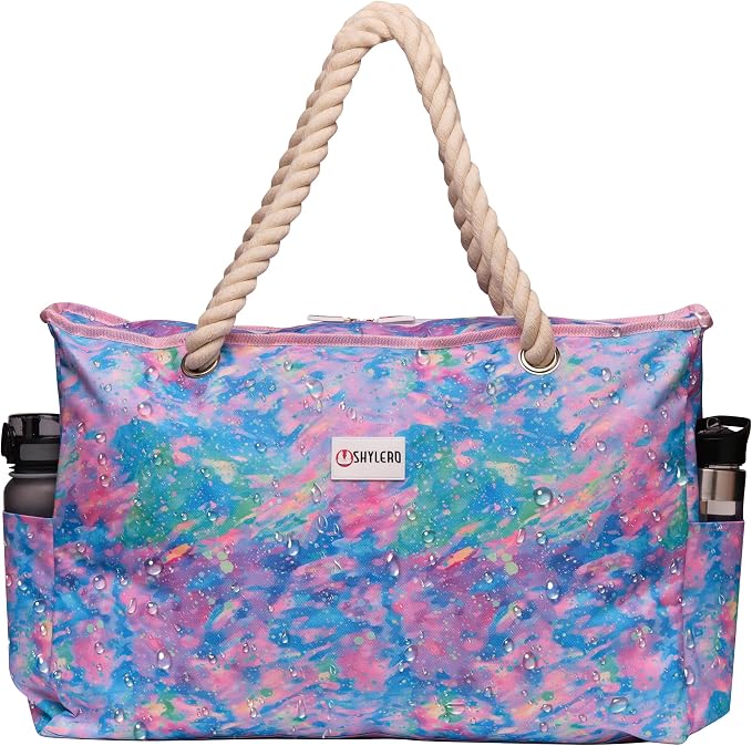 Beach Bag and Pool Bag Has Cooler Pocket, 7 Pockets Total, Zip Top. Family Size Waterproof Beach Tote by SHYLERO