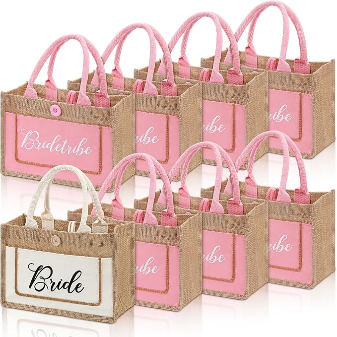 Buryeah 8 Pack Bride Tote Bag Bride Tribe Wedding Gift Bridal Burlap Bag with Handles Bridal Jute Tote Reusable for Newlywed by Buryeah
