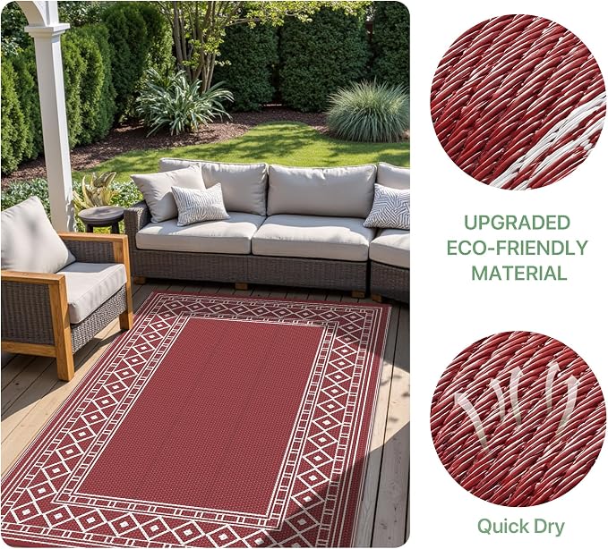 GENIMO Outdoor Rug, Waterproof Plastic Rugs for Patio, 6'x9' Red White | Outside Larger Modern Carpet Mat for Porch Decor, Deck, Balcony, Camping, RV, Backyard, Picnic, Beach, Reversible - Image 7