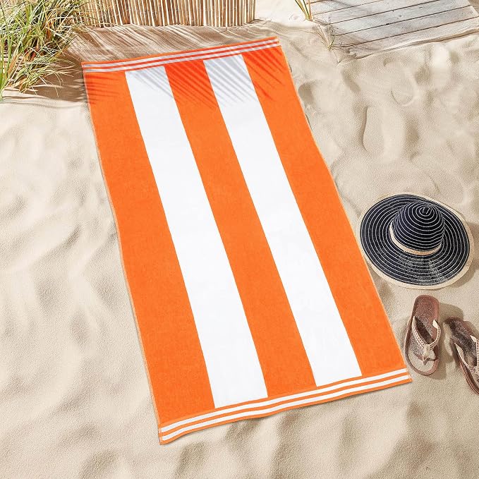 Superior Cotton Nautical Stripe Beach Towels, Colorful Towels for Adult, Kid, Pool, Swimming, Sand, Travel, Large Oversized, Absorbent, Fast Drying, Bath Basics, Cabana Collection, 1 Piece, Orange - Image 5