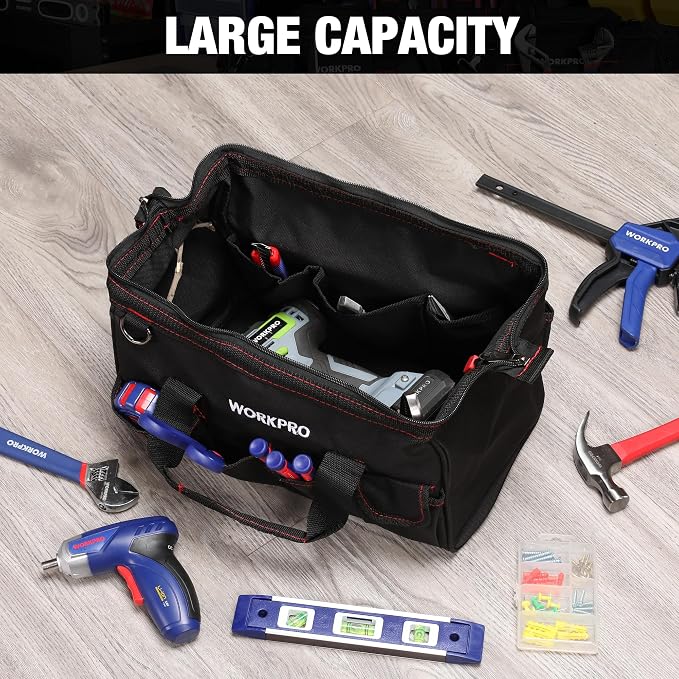 WORKPRO 14-inch Tool Bag, Multi-pocket Tool Organizer with Adjustable Shoulder Strap, W081021A, black (Pack of 10) - Image 5
