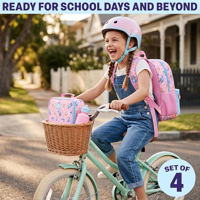 Get Trend Bluey Girls Backpack, Lunch Bag, Pencil Case, Water Bottle | 4 Piece Set, 18 inch Bookbag, Insulated Lunch Bag, Pencil Pouch & 16.9 fl oz BPA-Free Water Bottle, School, Gifts for Girls - Image 5