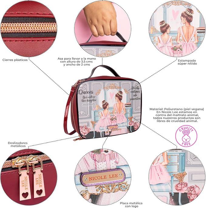 Nicole Lee Travel Handbag Crossbody Set with 3 Fashion Print Makeup Pouches, Women's Cosmetic Toiletry Organizer (Double Queens) - Image 2