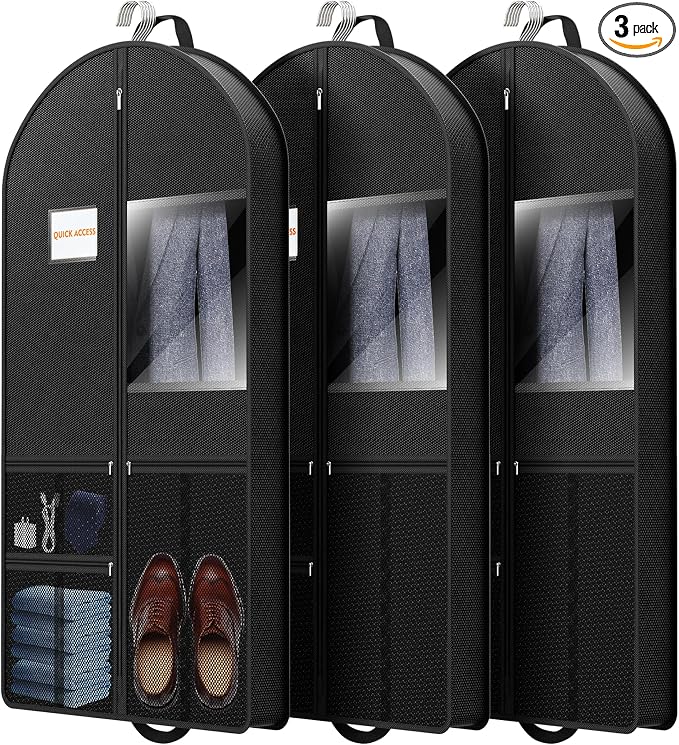 Garment Bag Travel Suit Storage: 54 Inch 3 Packs Fabric Breathable Zippered - Clothes Covers Carry Shoe Pockets Lightweight - Men Travel Wardrobe Protector Hanging Up Multiple by Unknown